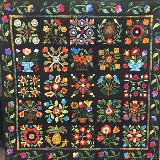 Give Yourself a Flower Garden, 60x60 inch applique quilt by O.V. Brantley, 2016. 